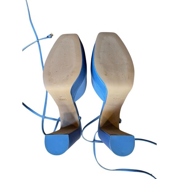 ZARA Chunky Heeled Platform Shoes Size 40 Blue Satin EUC $129 MSRP Square Toe - Picture 11 of 13